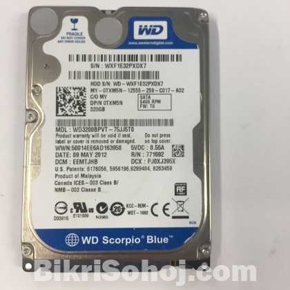 Used Western Digital Blue 320GB Laptop Sata Hard Disk